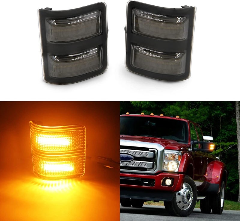 znakeauto 2x LED Side Mirror Light Marker Compatible with 2008 to 2016 Ford F250 F350 F450 F550 Super Duty Turn Signal，7C3Z-13776-A 7C3Z-13776-B 7C3Z13776A 7C3Z13776B (Smoke Lens-Yellow Light) - Image 1